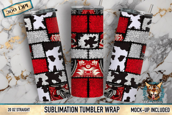 Download Patchwork Cowhide Glitter Tumbler Wrap - Premium Bundle